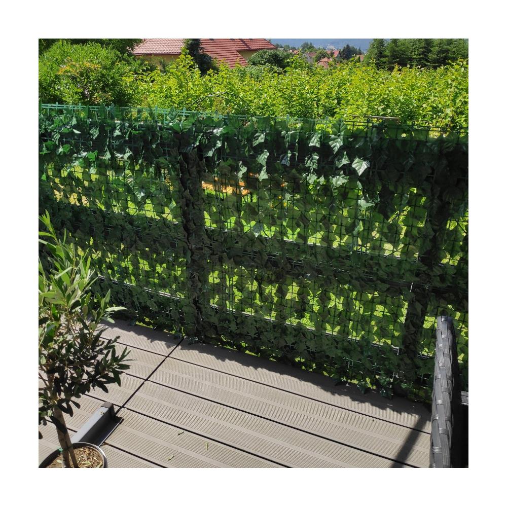 Panou paravan cu frunze artificiale pentru gard sau balcon, 100x300cm, verde inchis