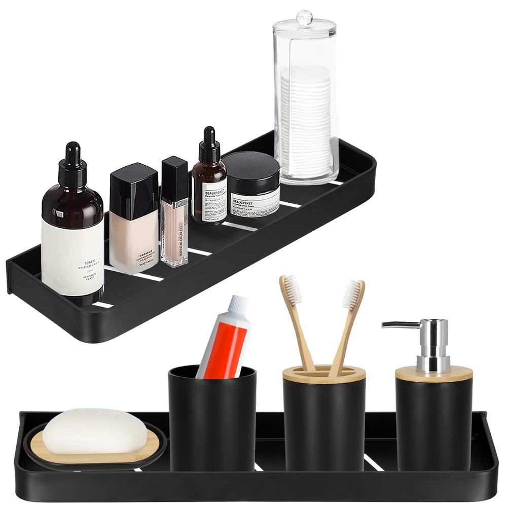 Raft de baie cu 2 sisteme instalare pe perete, aluminiu, 40x12x4cm, negru