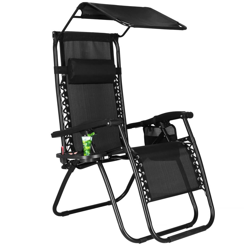 Sezlong pliabil SERSIMO GC3, Relax Zero Gravity cu parasolar, 175cm, negru