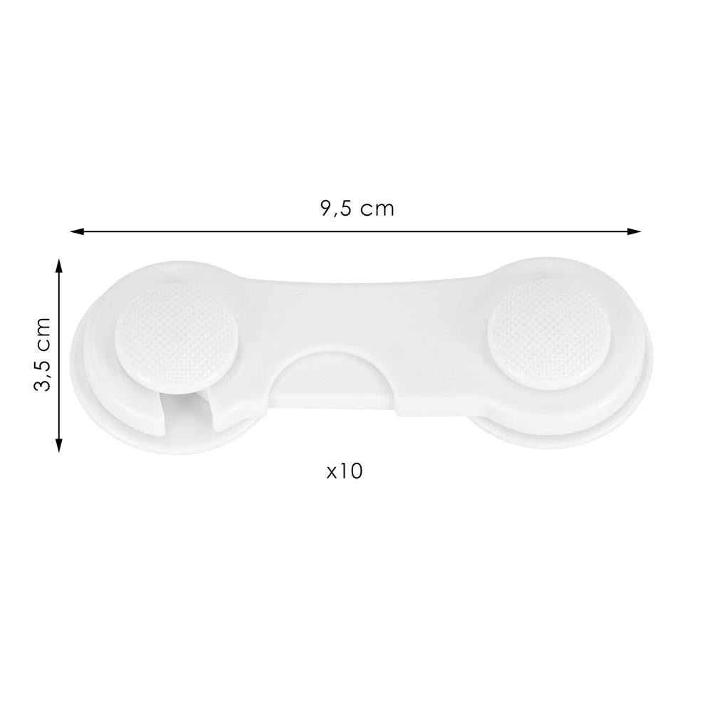 Set 10 sigurante blocator sertare si usi, plastic rezistent, fixe, 9.5 cm, alb