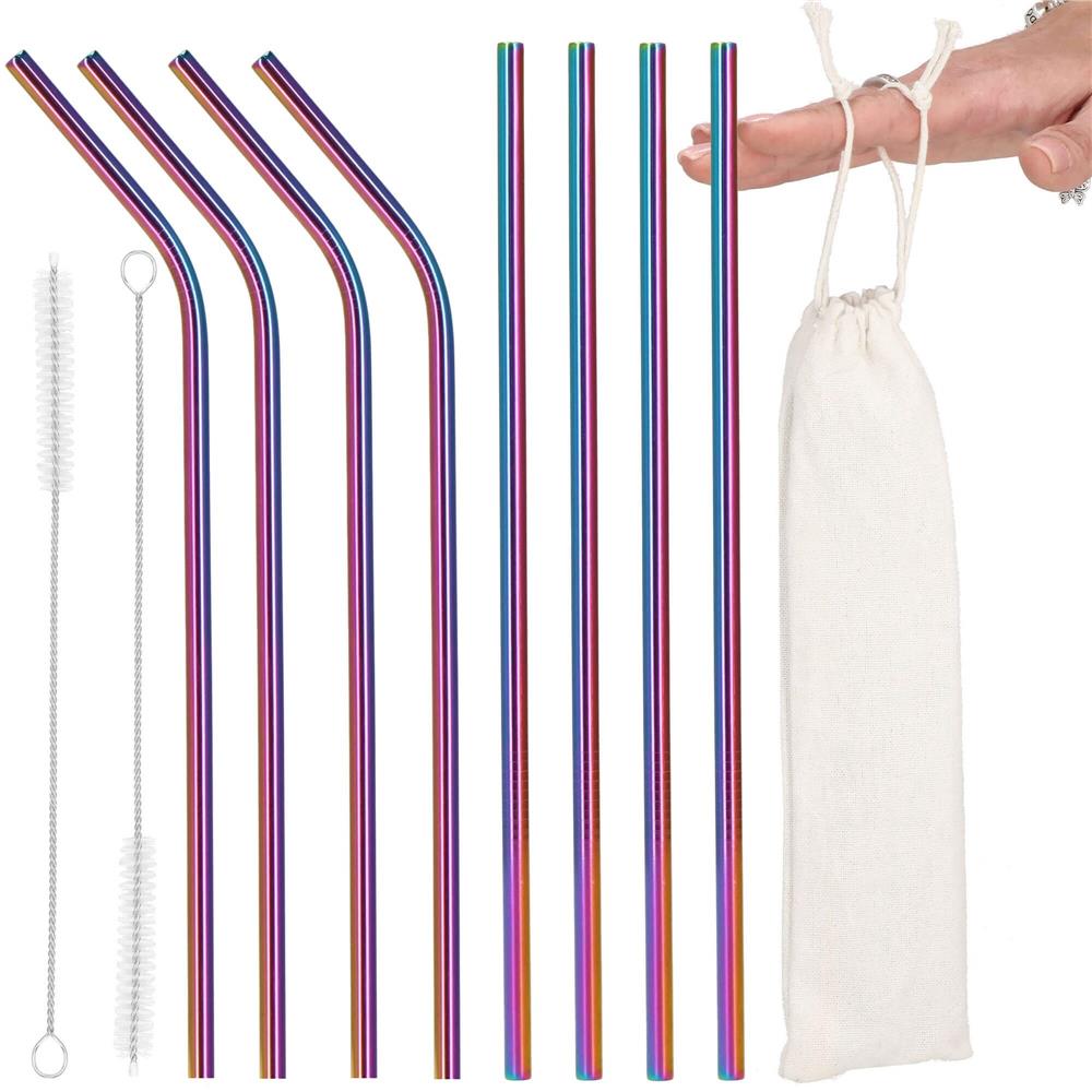 Set 8 paie metalice multicolor (holo), reutilizabile, cu husa depozitare si perii curatat, 215x6 mm