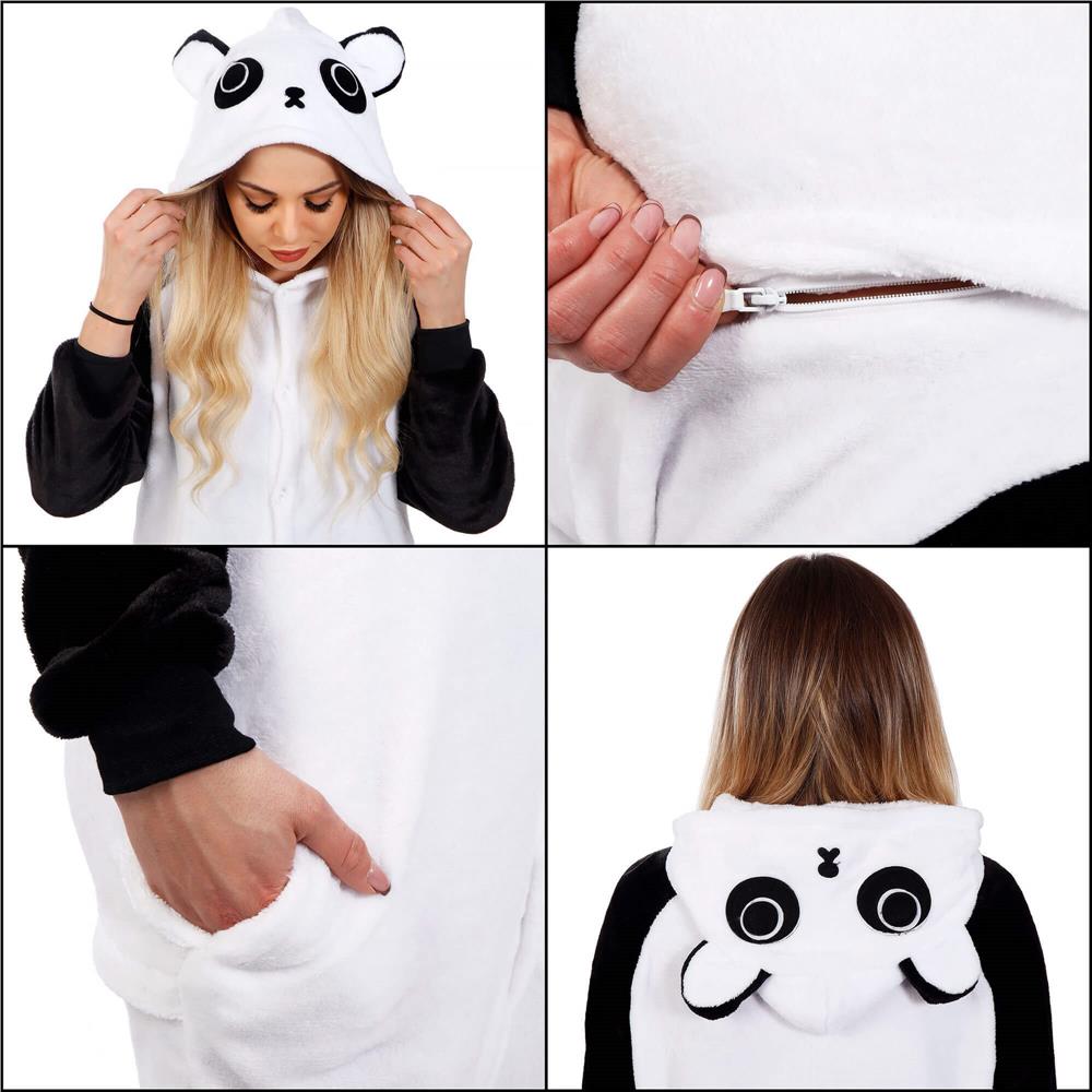 Pijama tip salopeta pentru adulti, model Panda, marime S