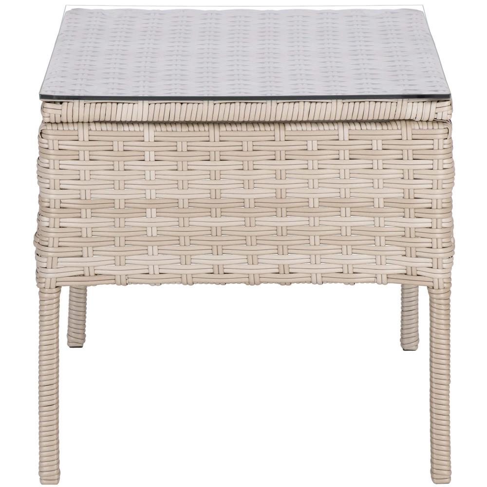 Set mobilier terasa, din tehnorattan, masa cu blat sticla securizata, 2 fotolii cu perne, bej