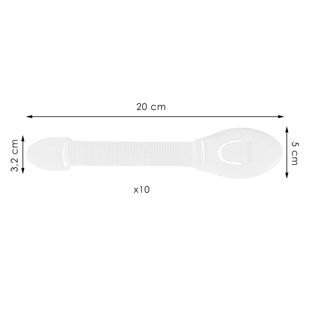 Set 10 sigurante blocator sertare si usi, plastic si textil, ajustabile, 20 cm, alb - 23