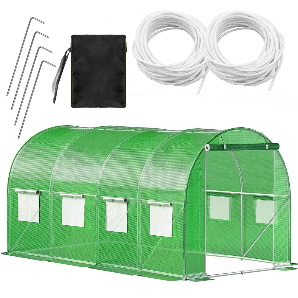 Sera de gradina, tip tunel cu cadru metalic, 200x450cm, 9 ferestre, verde, 9 mp