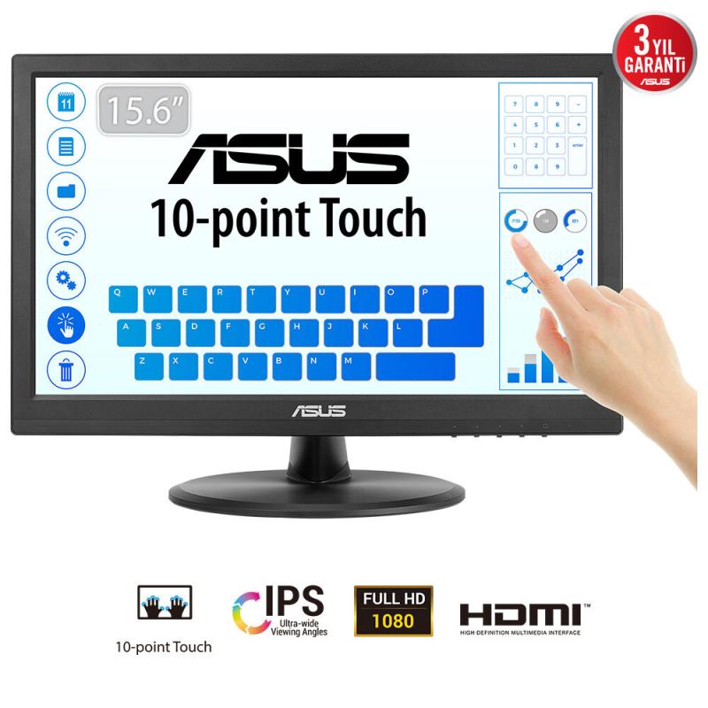 Monitor Asus 15.6" VT169HE, Touch: Yes, Diagonal (inch): 15.6, Diagonal (cm): 39, Aspect ratio: 16:9, Panel: IPS, Refresh Rate: 60Hz, Response time GtG: 5ms, Brightness (max): 250 cd/m², Contrast (static) : 1000:1, Viewing angle: 170/170, Colours: 262K, V