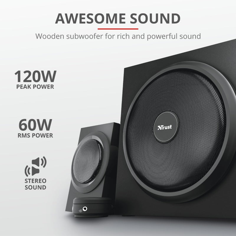 BOXE TRUST, "Yuri " 2.1, RMS: 60 W (2x 15W, 1 x 30W) negru, "TR-23696"
