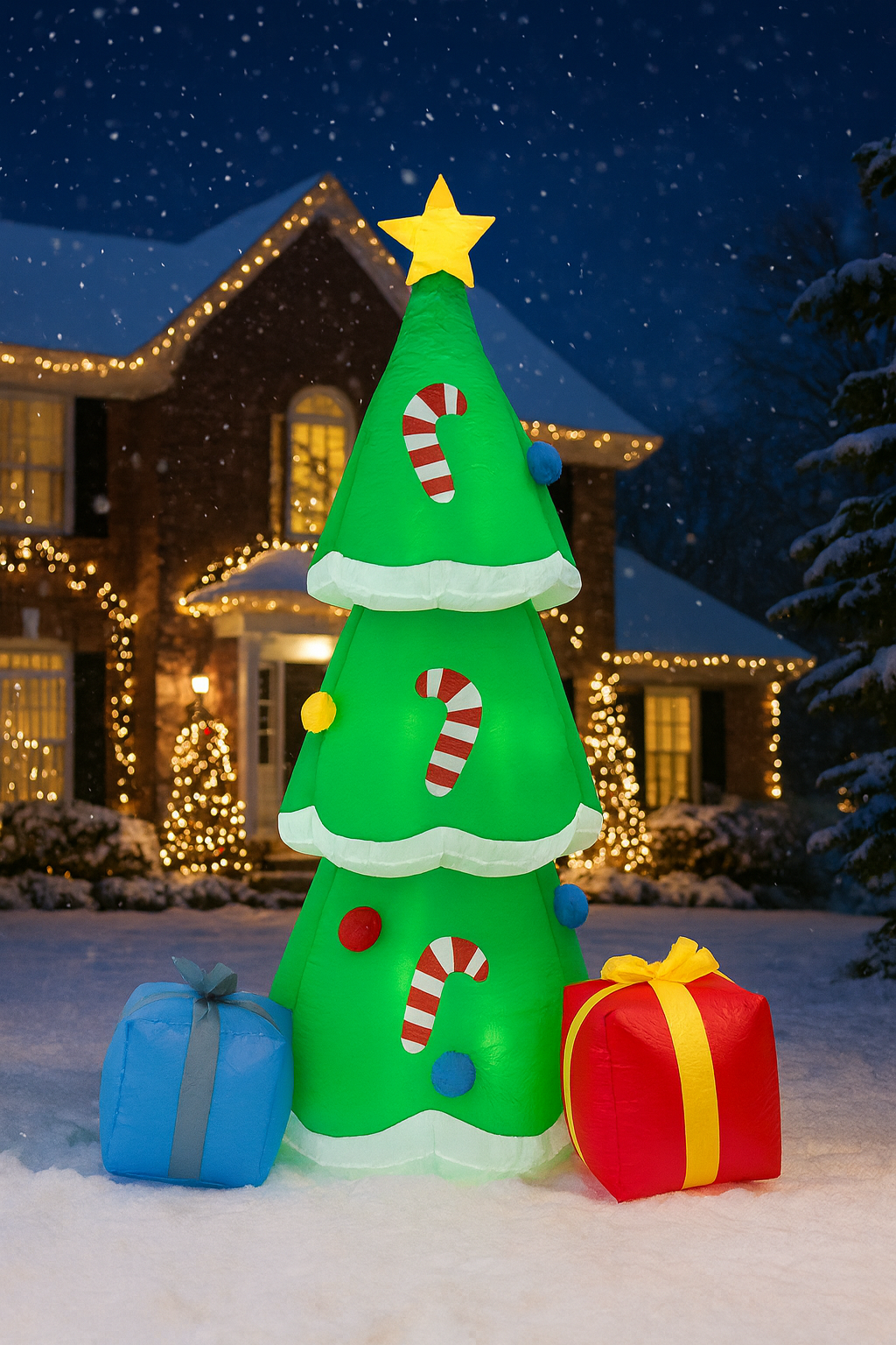 Brad de Craciun de exterior gonflabil, iluminare LED, cu compresor integrat, 180x80x80 cm, verde