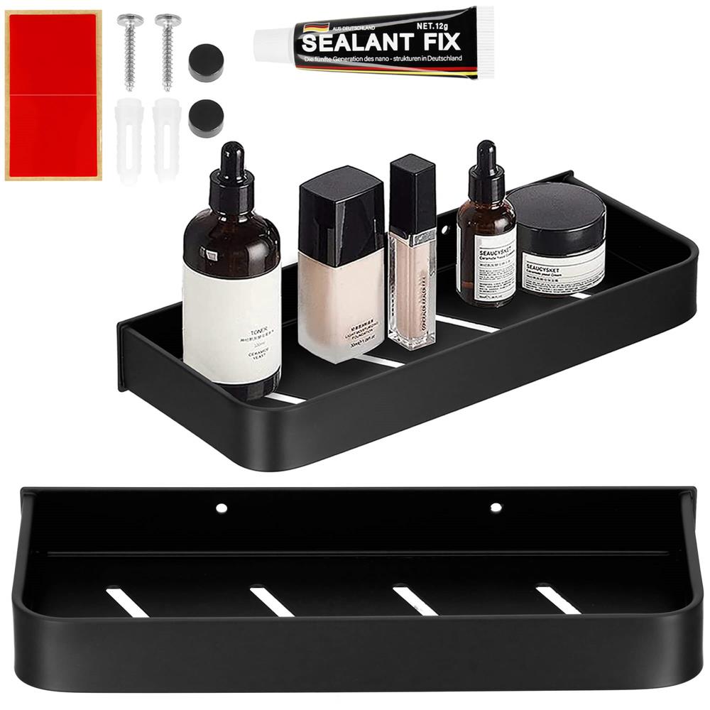 Raft de baie cu 2 sisteme instalare pe perete, aluminiu, 30x12x4cm, negru