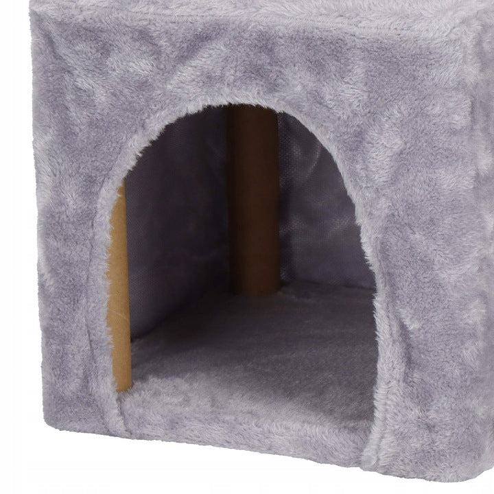 Ansamblu de joaca pentru pisici, cu loc pentru zgariat, ascuns, platforma, 62cm, gri