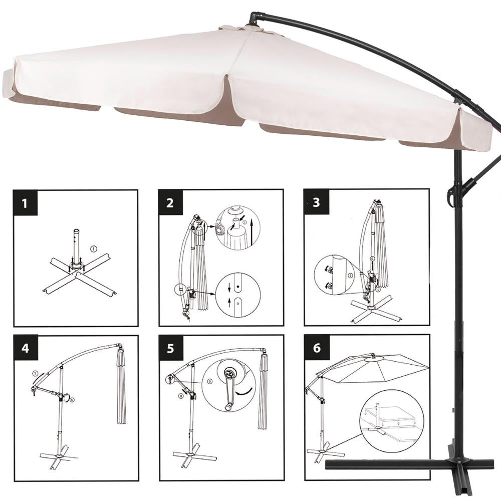Umbrela de gradina cu brat lateral banana, cu husa, 300cm, bej