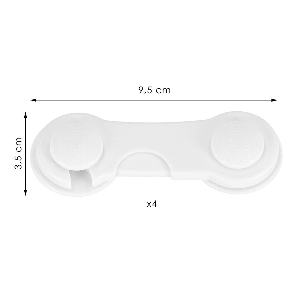 Set 4 sigurante blocator sertare si usi, plastic rezistent, fixe, 9.5 cm, alb