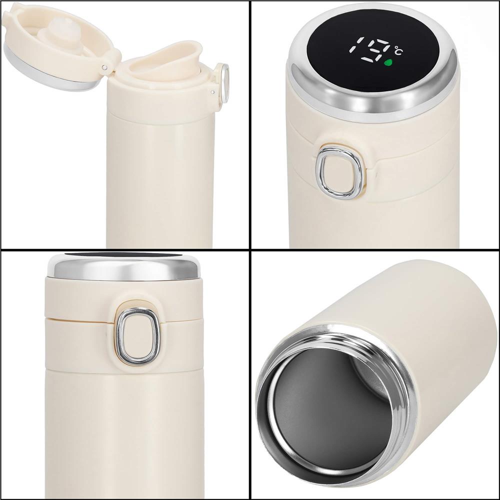 Cana termos Smart, inox, display LED, afisare temperatura, 420ml, 20cm, crem