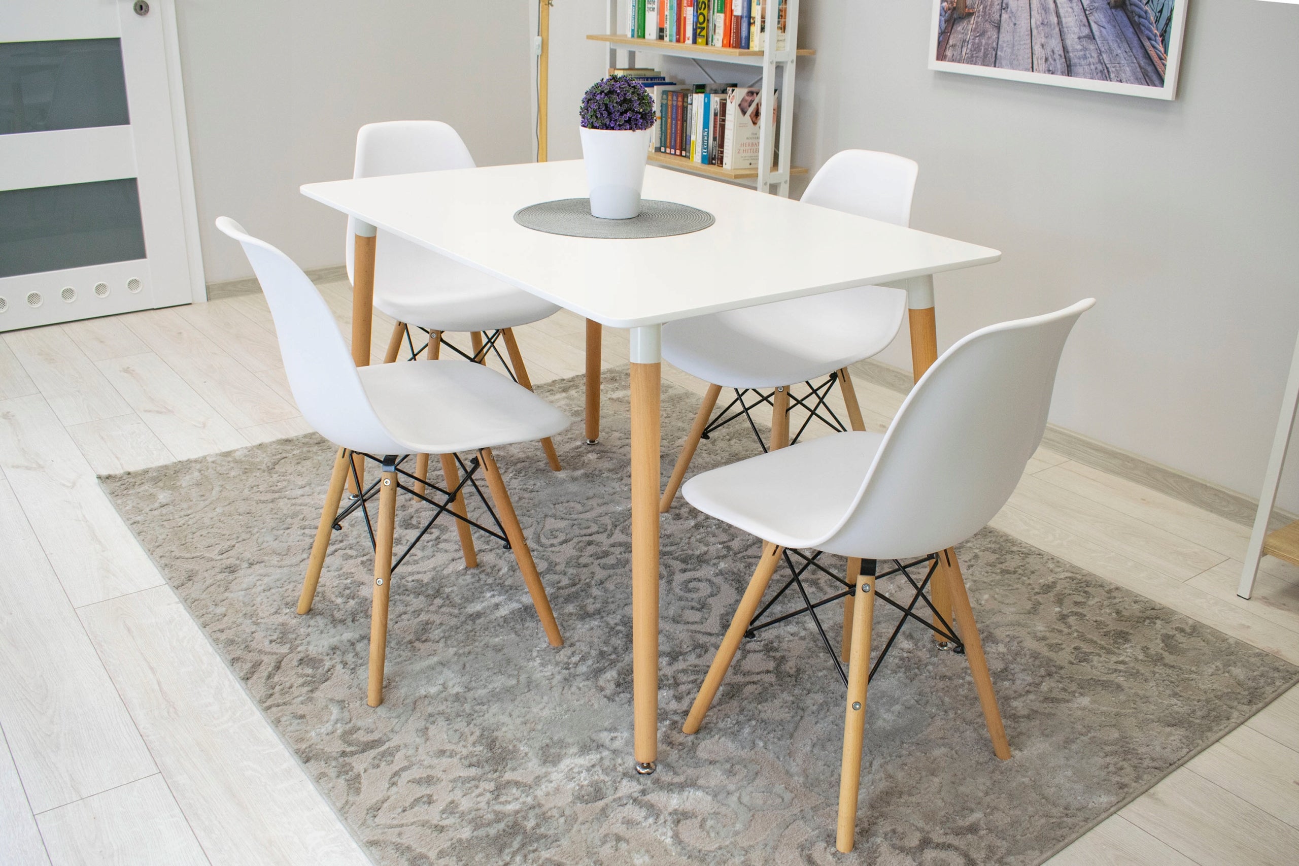 Set 4 scaune dining Scandinav pentru bucatarie, 38x42x82cm, alb