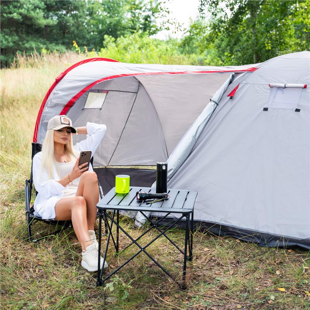 Cort plaja sau camping, impemeabil, cu terasa, 4 locuri, 200x350x135cm, gri