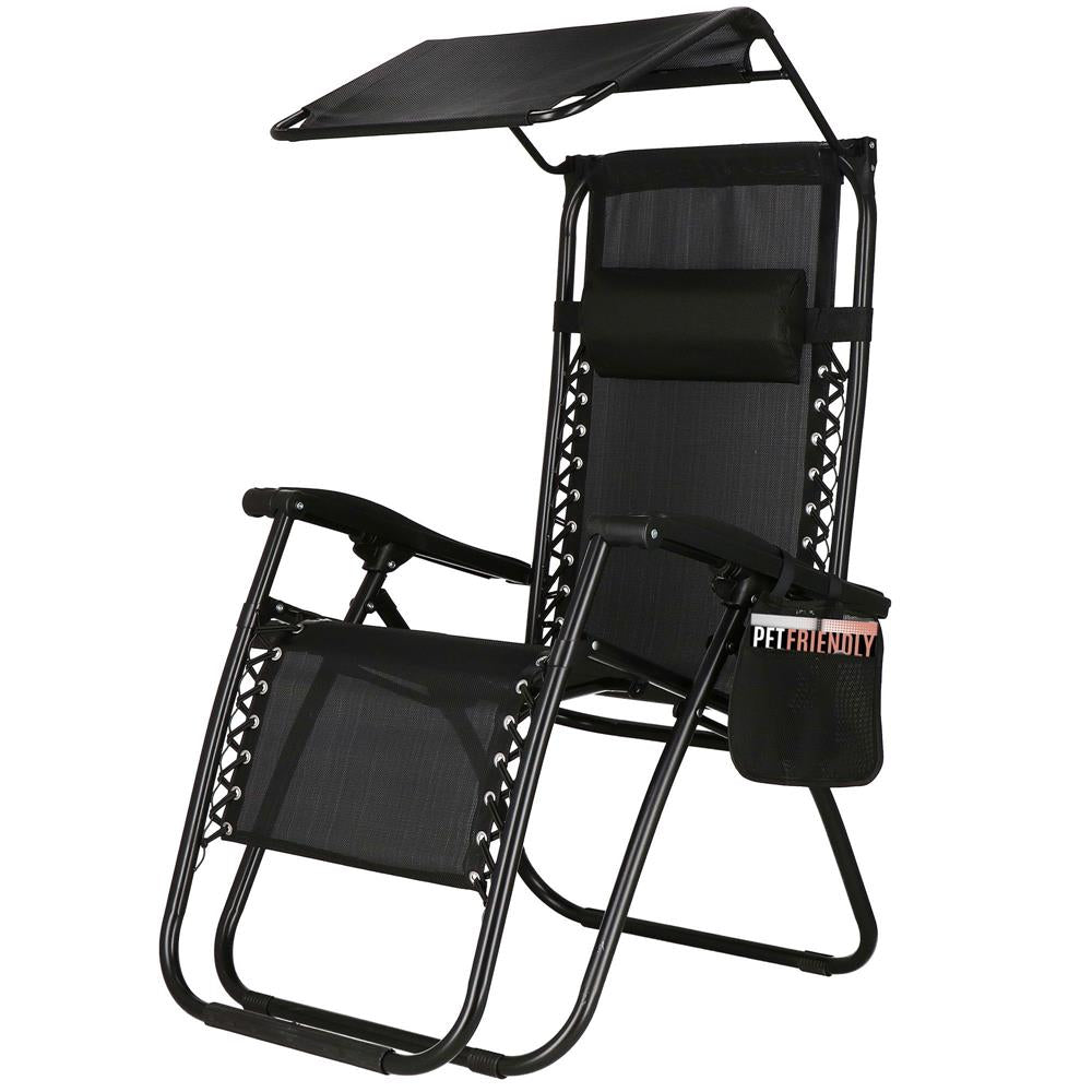 Sezlong pliabil SERSIMO GC3, Relax Zero Gravity cu parasolar, 175cm, negru