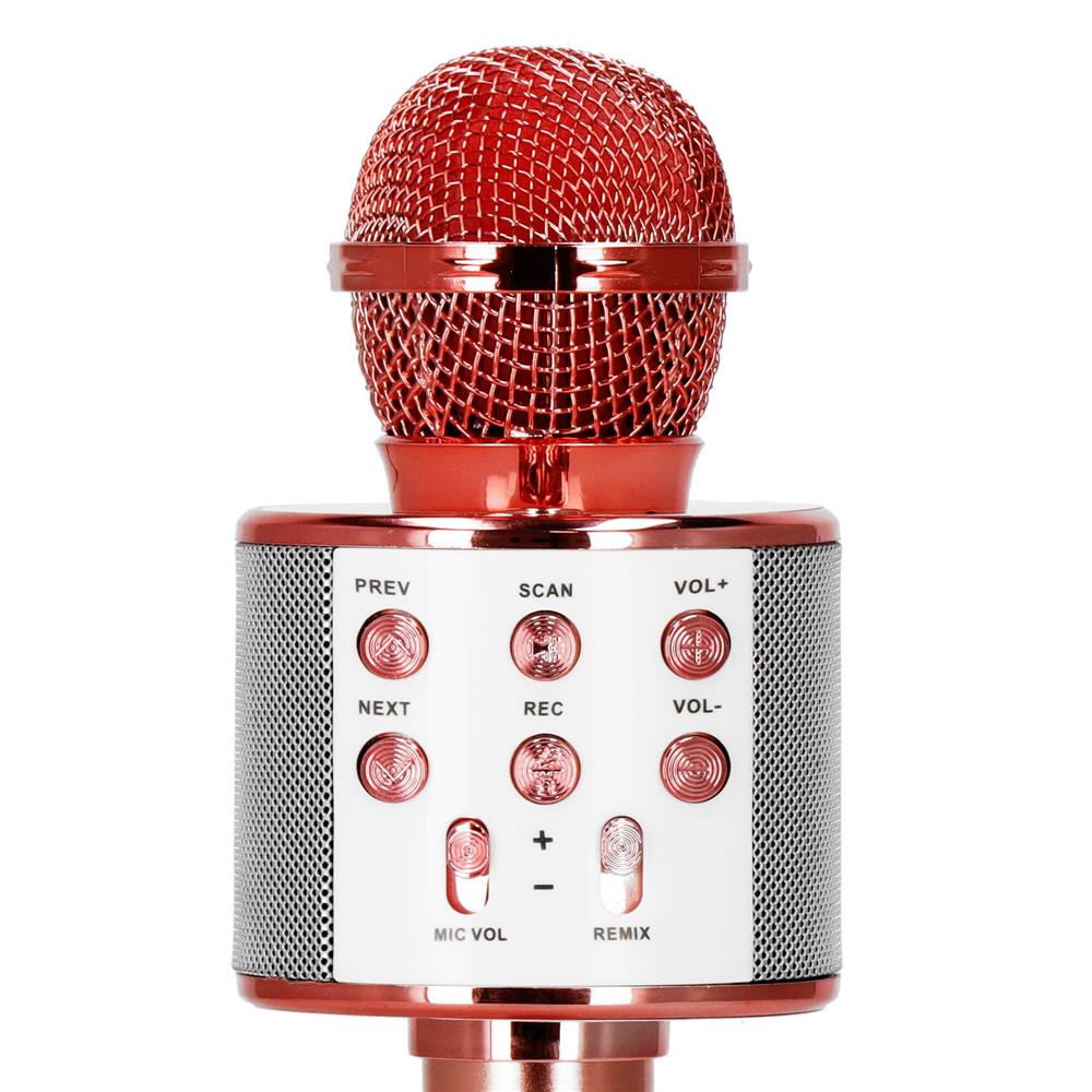Microfon karaoke copii, wireless, cu acumulator, compatibil iOS si Android, functie de schimbare a vocii, roz