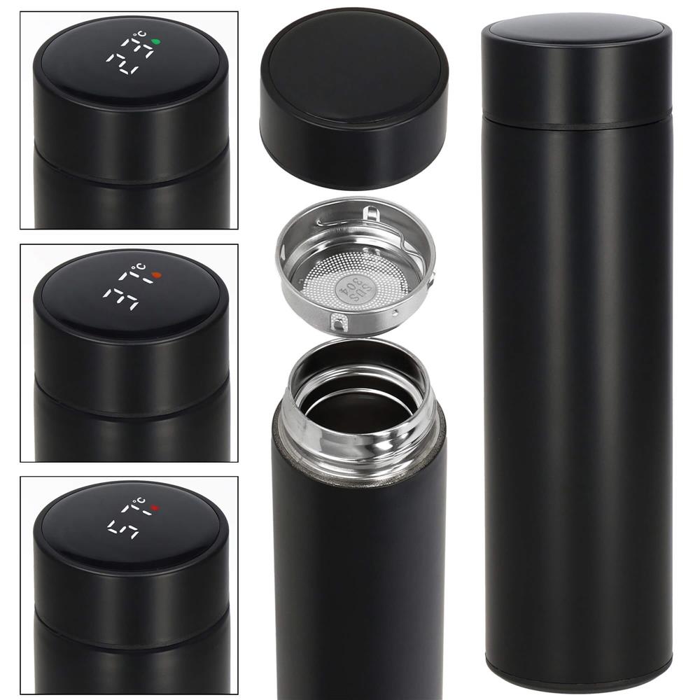 Cana termos Smart, inox, display LED, afisare temperatura, 500ml, 23cm, negru