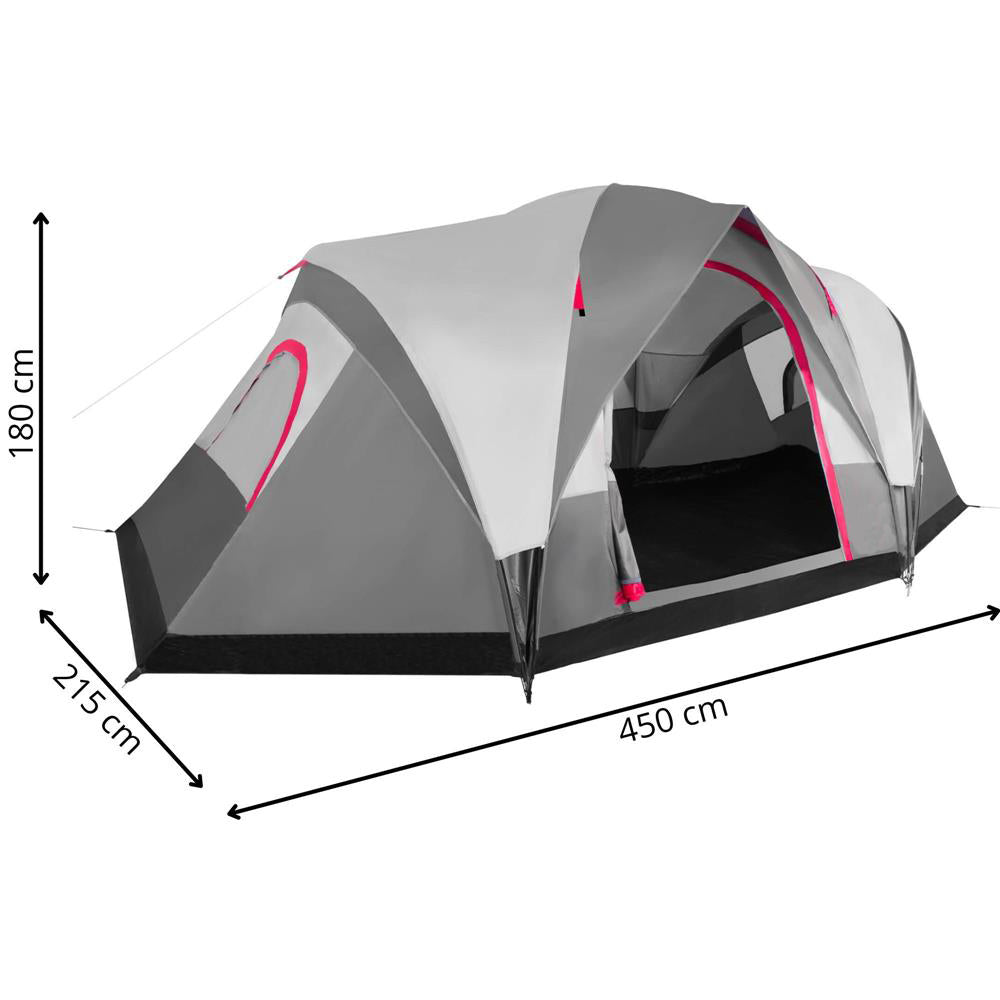 Cort camping, impemeabil, protectie UV, 6 locuri, 215x450x180cm, gri