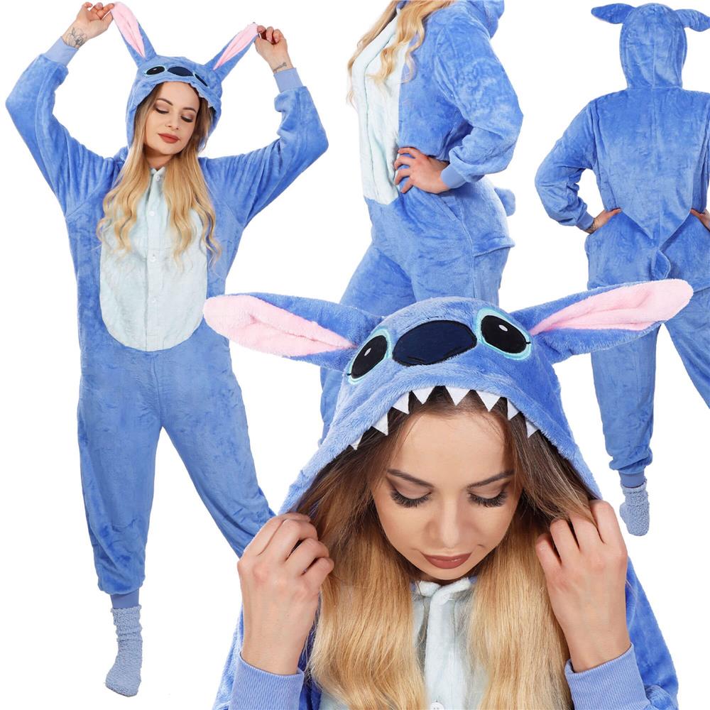 Pijama tip salopeta pentru adulti, model Stitch, marime L