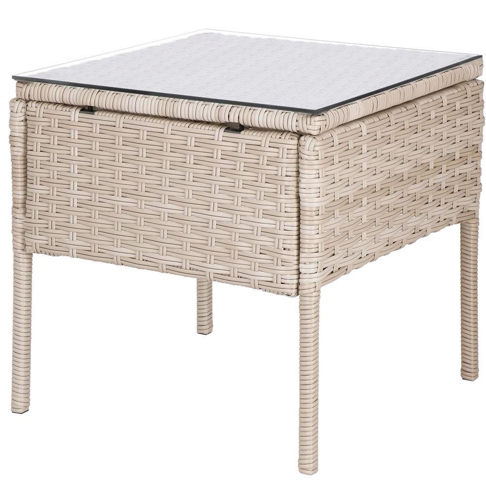 Set mobilier terasa, din tehnorattan, masa cu blat sticla securizata, 2 fotolii cu perne, bej