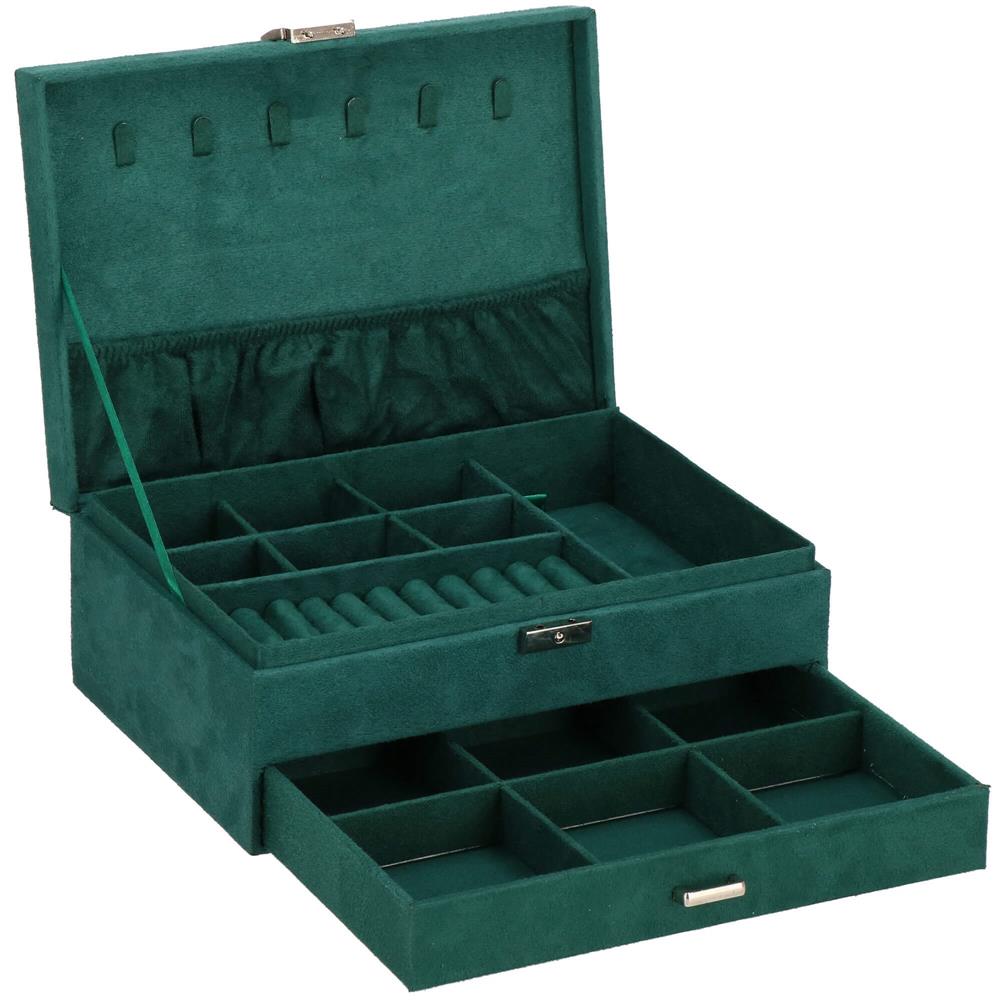 Cutie depozitare si organizare bijuterii, velur, 27 x 19 x 10,5 cm, verde