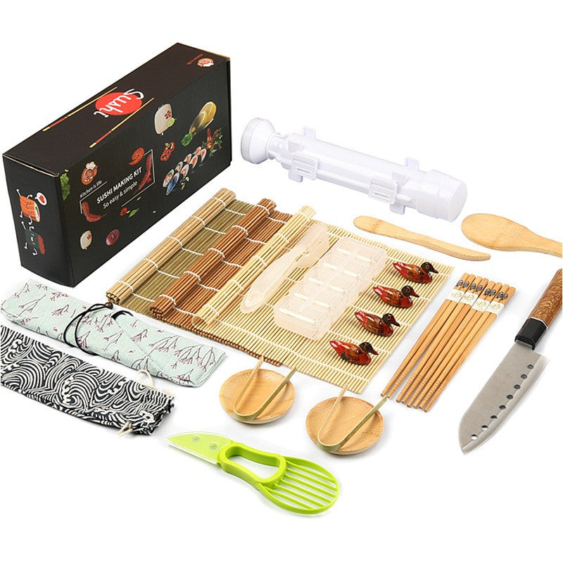 Set Ustensile pentru Sushi, Set din 24 Accesorii pentru Sushi, Set pentru Sushi HOME MADE, Cutit Inclus, Forme, Betisoare, Multicolor