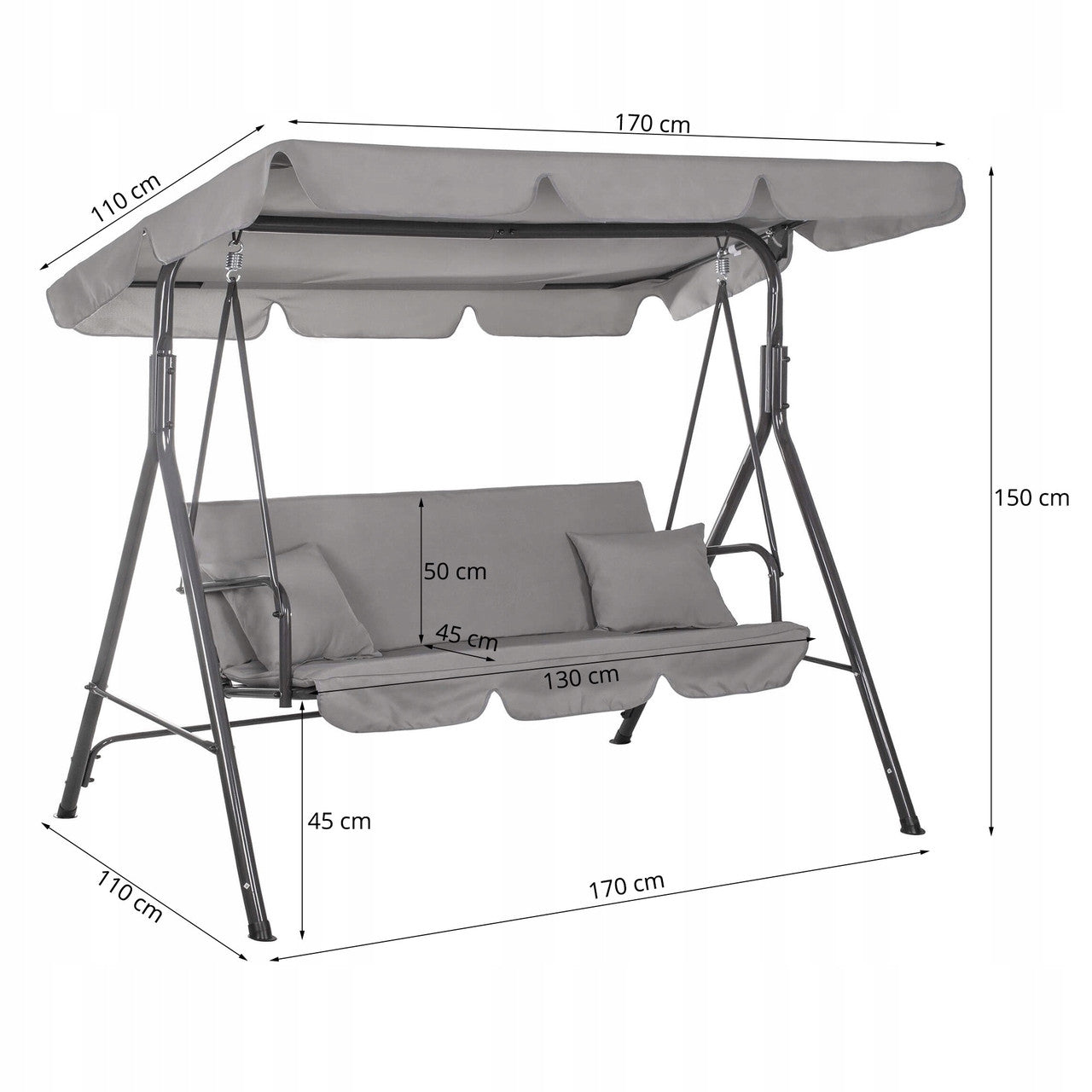 Leagan Balansoar Sersimo Luna GS13S cu Pernite pentru Terasa sau Gradina, 3 locuri, 220kg, gri