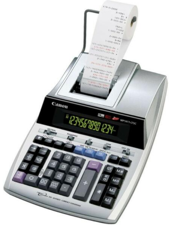 Calculator de birou Canon, MP-1411LTSC, ecran 14 digiti, Ribon, functie business, tax si conversie moneda, gri, 