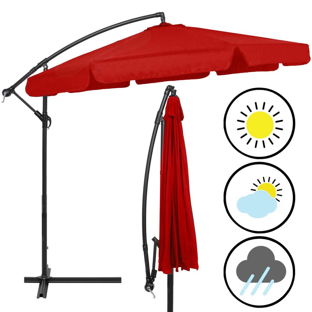Umbrela de gradina cu brat lateral banana, cu husa, 300cm, rosu
