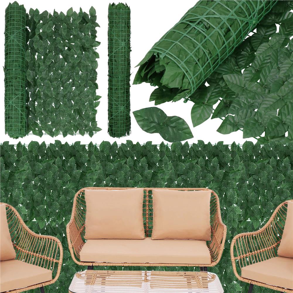 Panou paravan cu frunze artificiale pentru gard sau balcon, 100x300cm, verde inchis