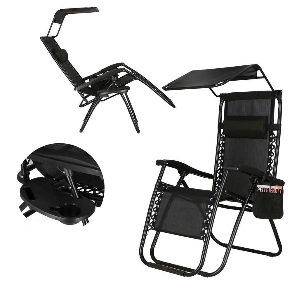 Sezlong pliabil SERSIMO GC3, Relax Zero Gravity cu parasolar, 175cm, negru