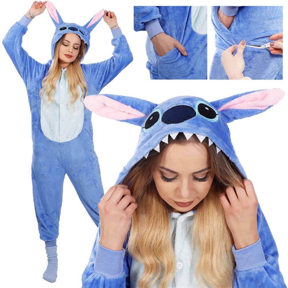 Pijama tip salopeta pentru adulti, model Stitch, marime S