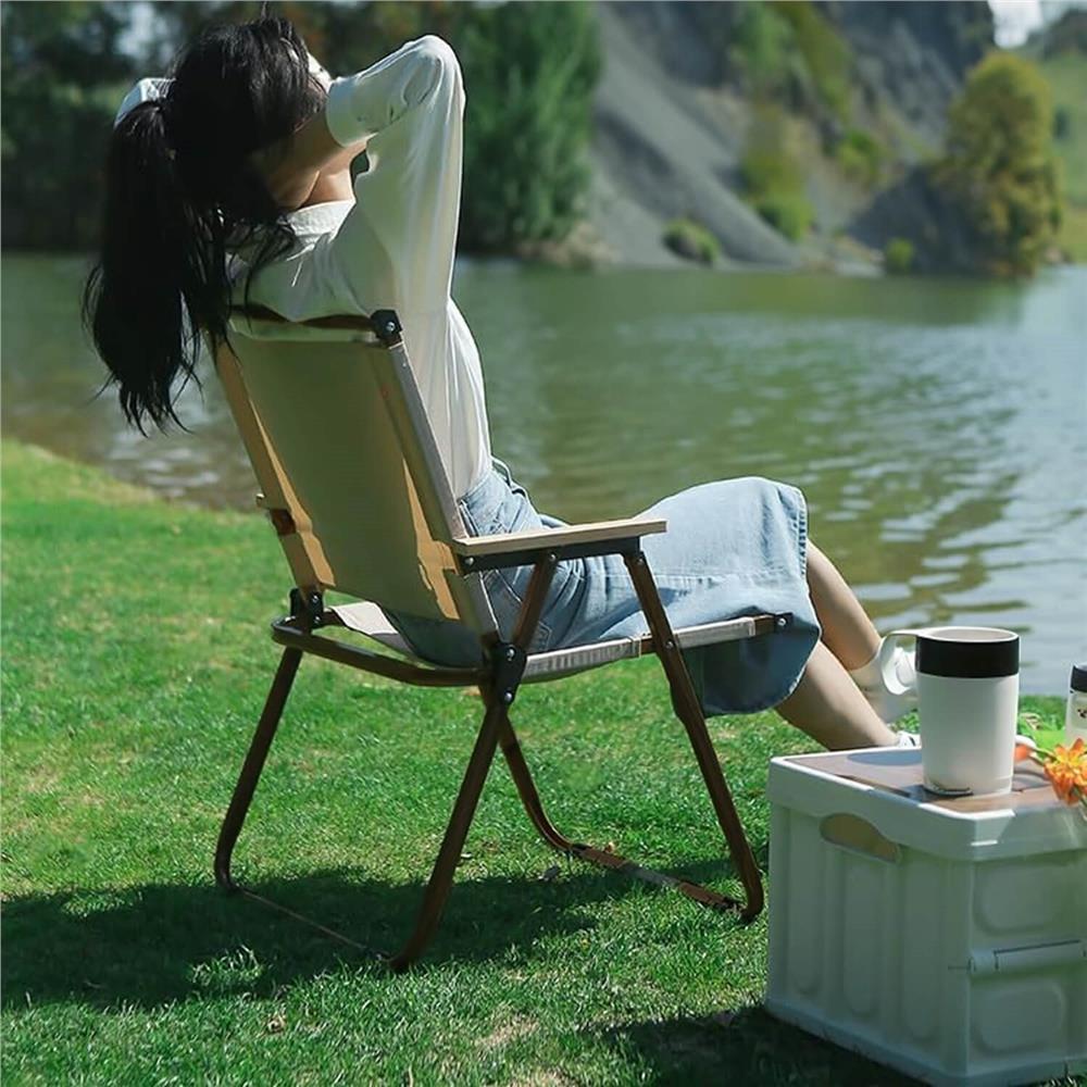 Scaun metalic plabil pentru gradina, camping sau plaja, 78x53x60cm, bej
