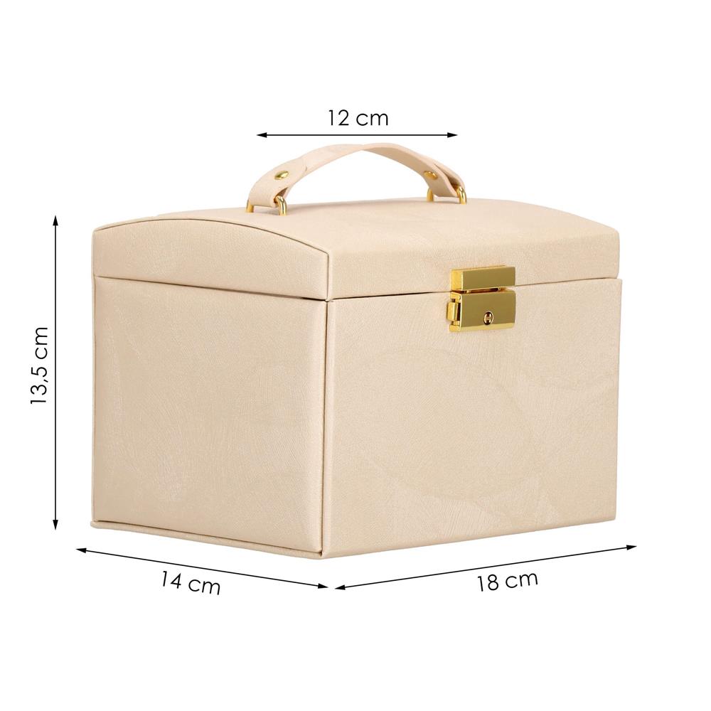 Cutie depozitare si organizare bijuterii, piele ecologica + velur, 18 x 13,5 x 14cm, crem