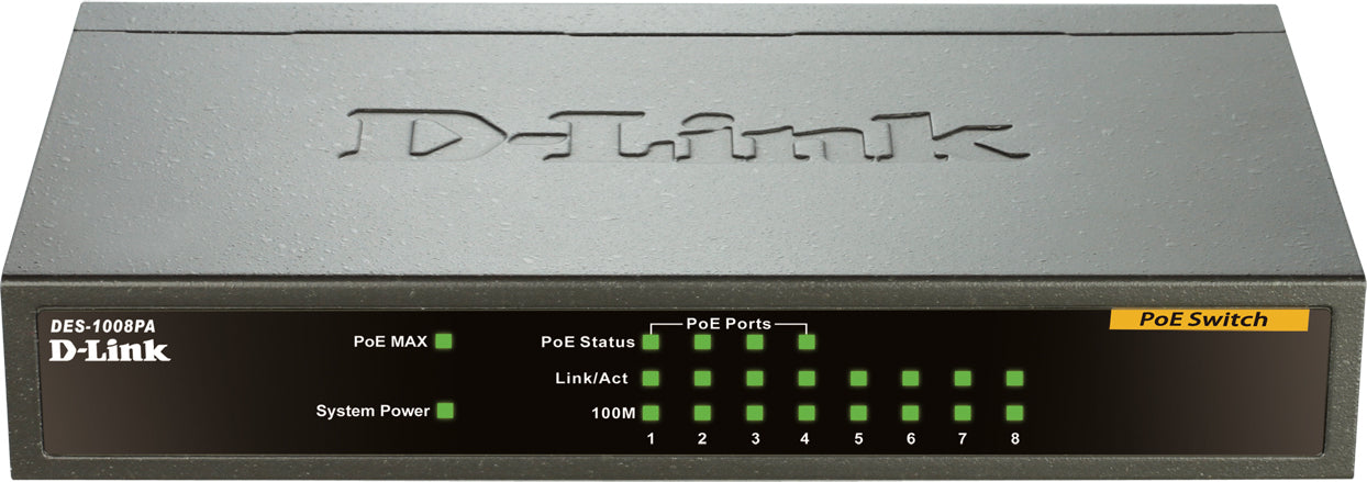 SWITCH PoE D-LINK 8 porturi 10/100Mbps (4 PoE), IEEE 802.3af, carcasa metalica, "DES-1008PA"
