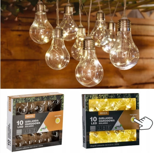Ghirlanda luminoasa, LED, model Moza, 10 becuri, 380cm, incarcare solara, lumina alb cald