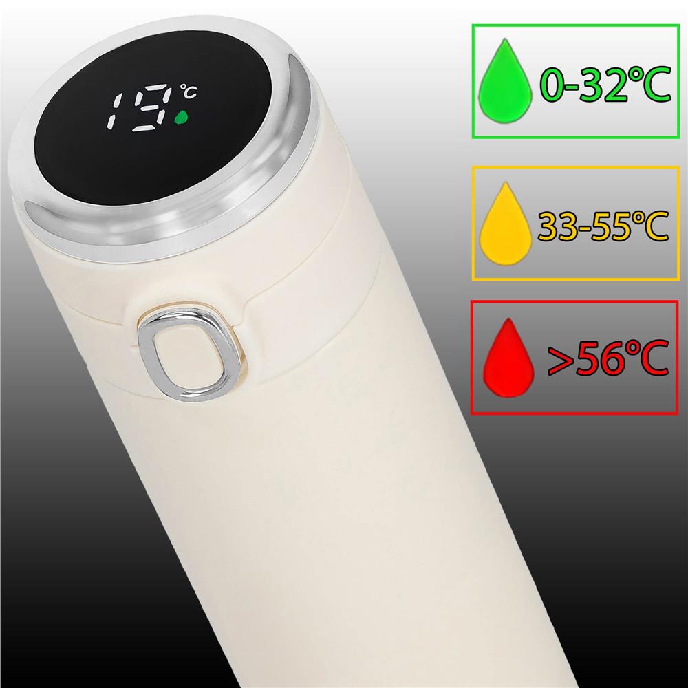 Cana termos Smart, inox, display LED, afisare temperatura, 420ml, 20cm, crem