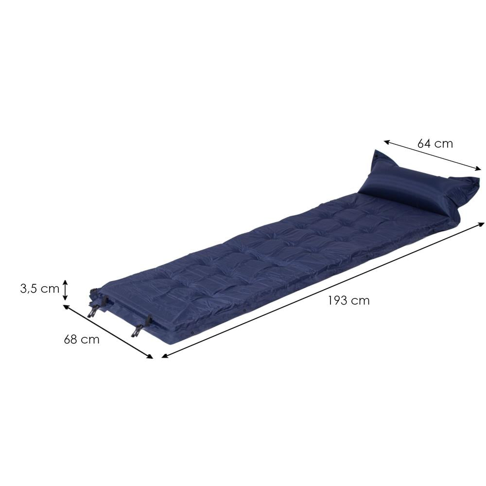 Saltea plabila cu perna din spuma poliuretanica, cu autoumflare, 193x68x3.5cm, bleumarin