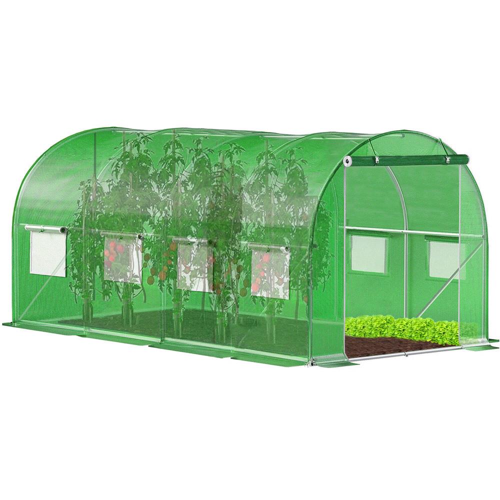 Sera de gradina, tip tunel cu cadru metalic, 200x450cm, 9 ferestre, verde, 9 mp