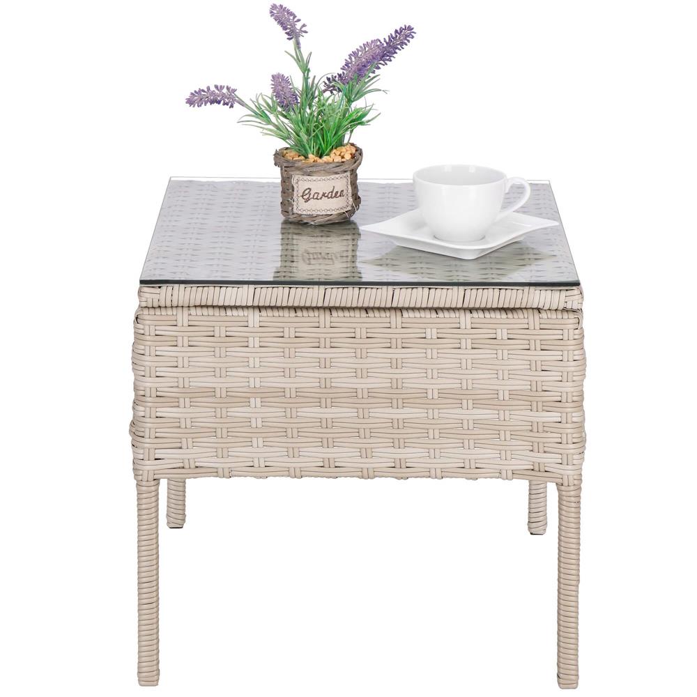Set mobilier terasa, din tehnorattan, masa cu blat sticla securizata, 2 fotolii cu perne, bej