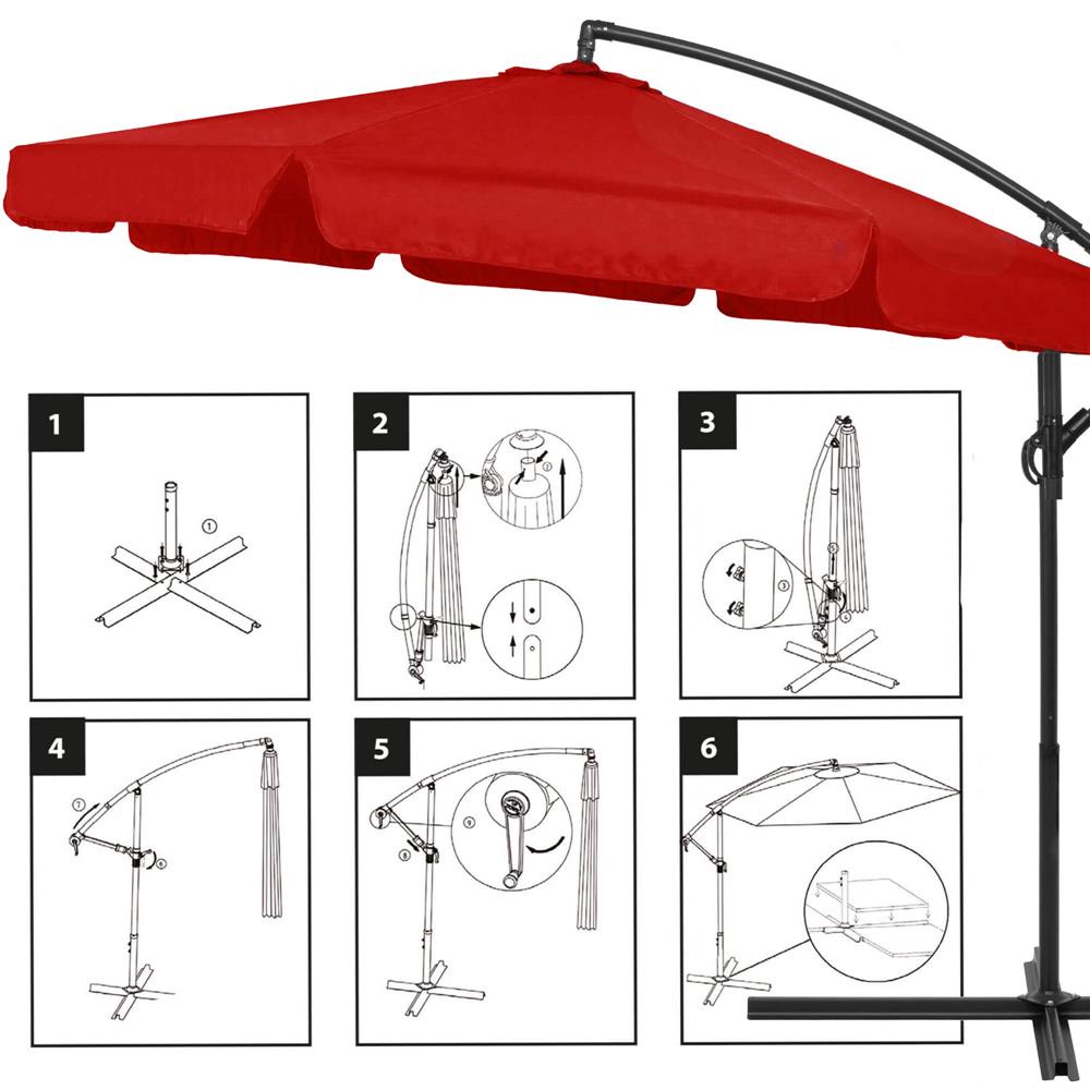 Umbrela de gradina cu brat lateral banana, cu husa, 300cm, rosu