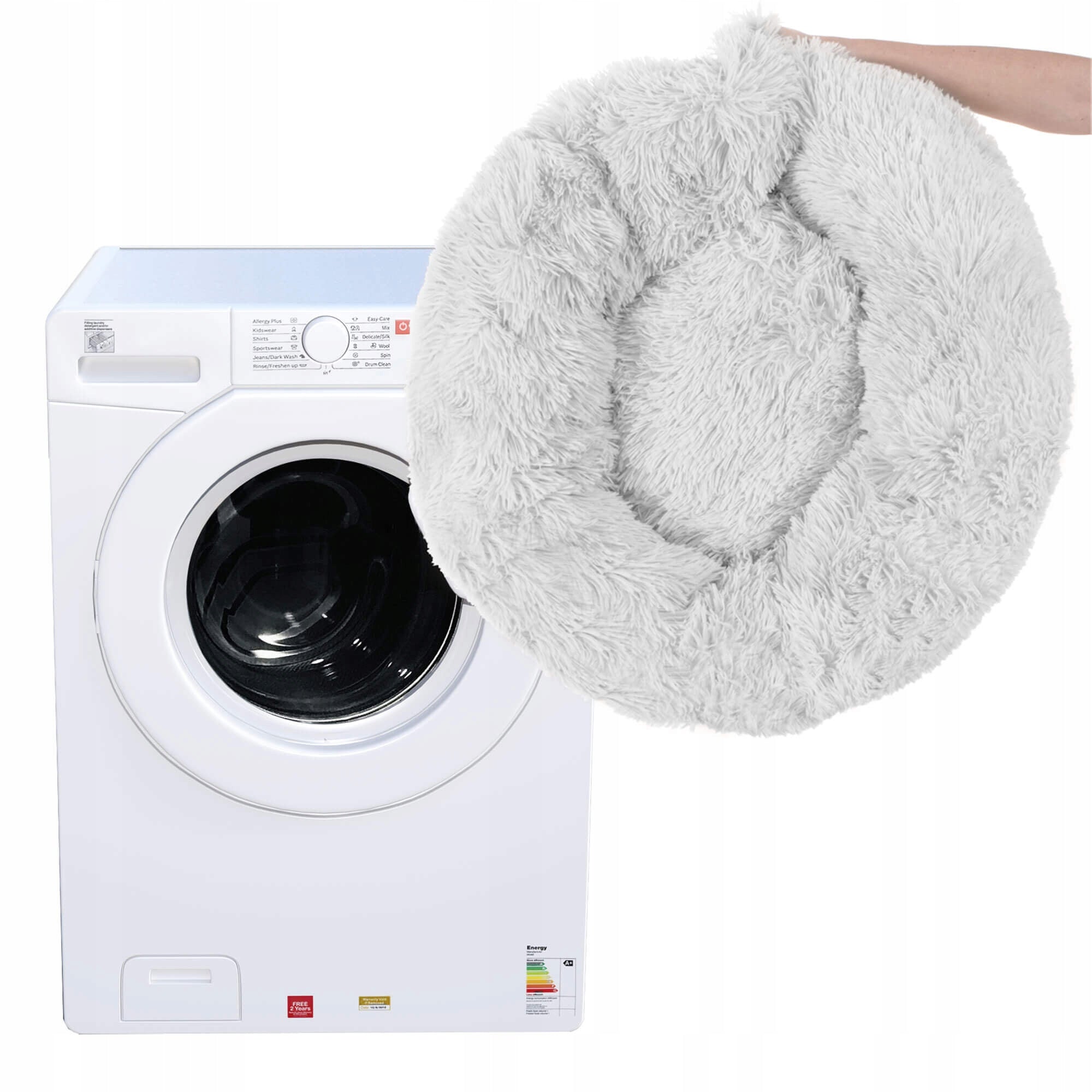 Pat pentru caini si pisici, cu husa detasabila, gri, diametru 90cm