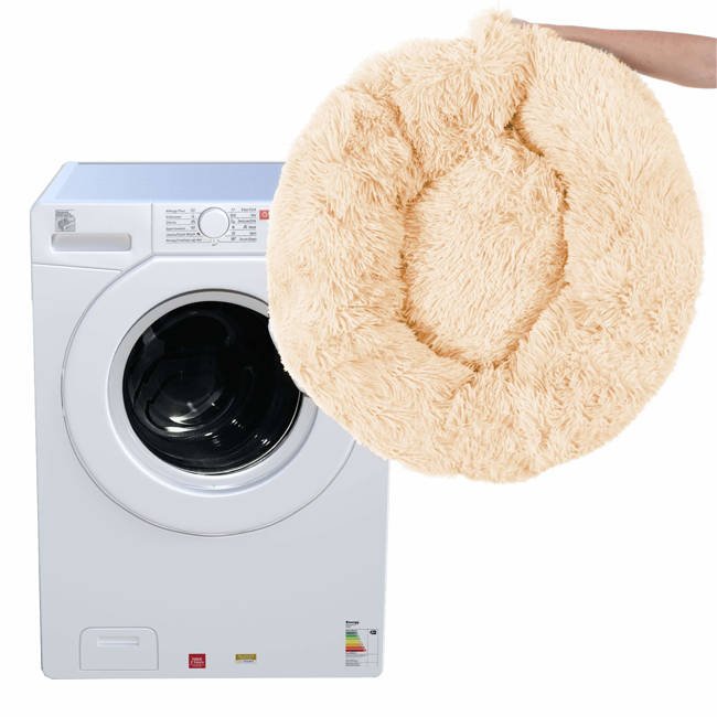 Pat pentru caini si pisici, cu husa detasabila, crem, diametru 80cm