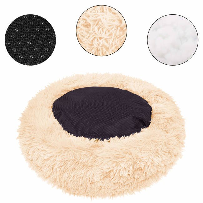 Pat pentru caini si pisici, cu husa detasabila, crem, diametru 80cm