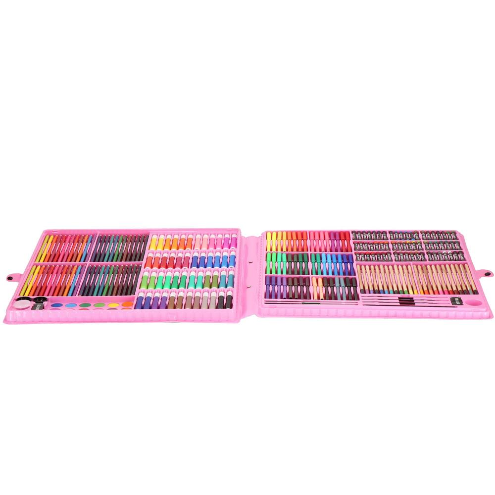 Set de pictura si desen pentru copii, 258 de piese, trusa plastic roz