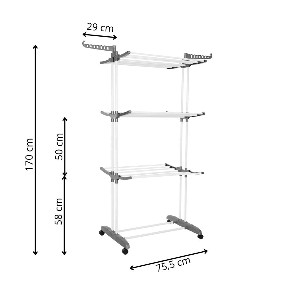 Uscator vertical pentru rufe, mobil si pliabil, cu doua umerase, 75x57x170cm, sarcina 20kg