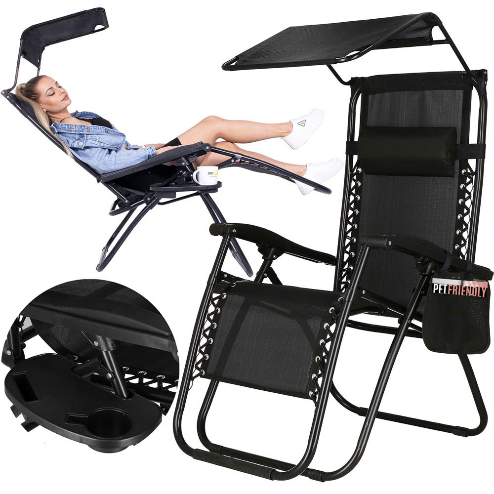 Sezlong pliabil SERSIMO GC3, Relax Zero Gravity cu parasolar, 175cm, negru