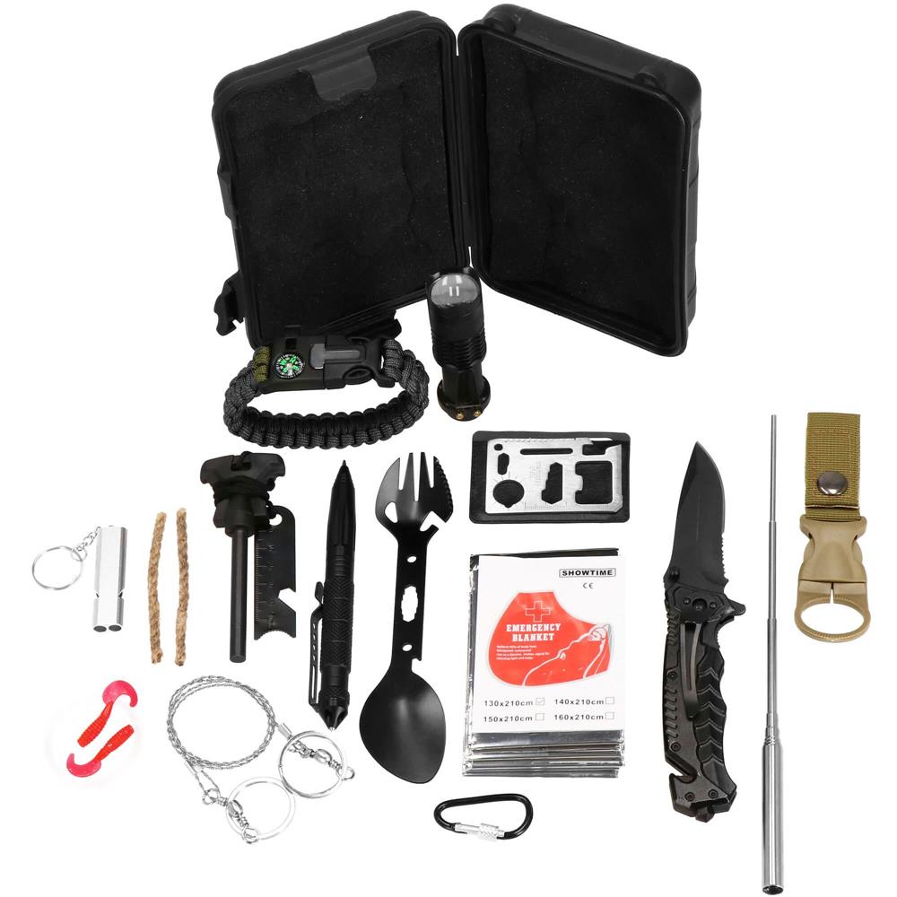 Kit de supravietuire turistic multifunctional camping, vanatoare, pescuit, 21 piese