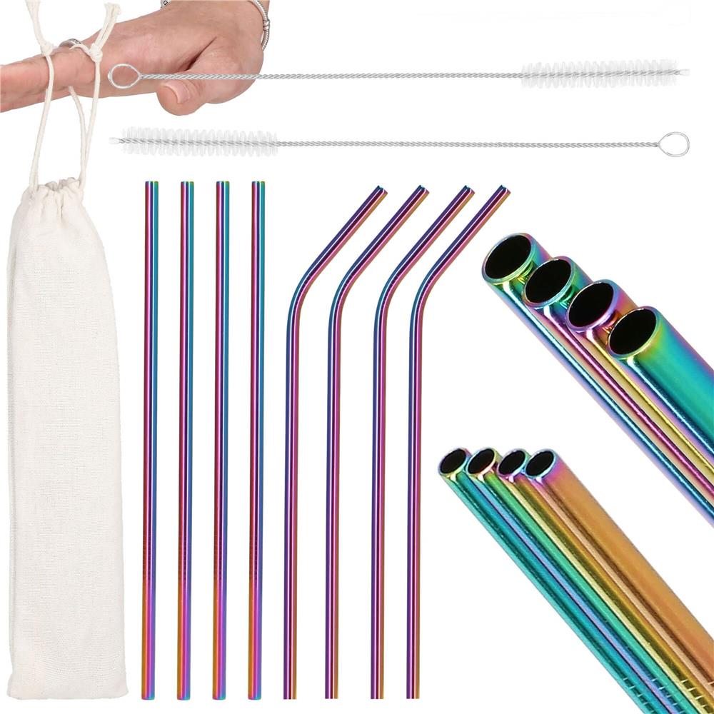 Set 8 paie metalice multicolor (holo), reutilizabile, cu husa depozitare si perii curatat, 215x6 mm